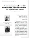 De la reconnaissance de la propri&eacute;t&eacute; intellectuelle des enseignants-chercheurs