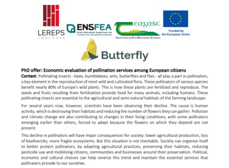 BUTTERFLY PROJECT: PhD offer: Economic evaluation of pollination services among European citizens